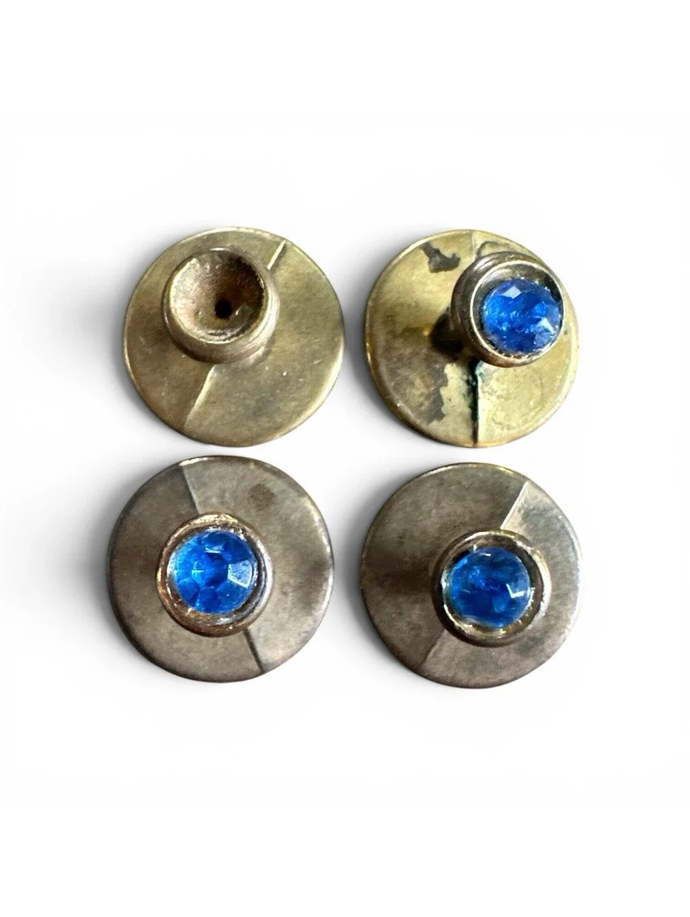 Vintage Gold Tone Blue Glass Tuxedo Dress Shirt Studs Formal Shirt Button Studs